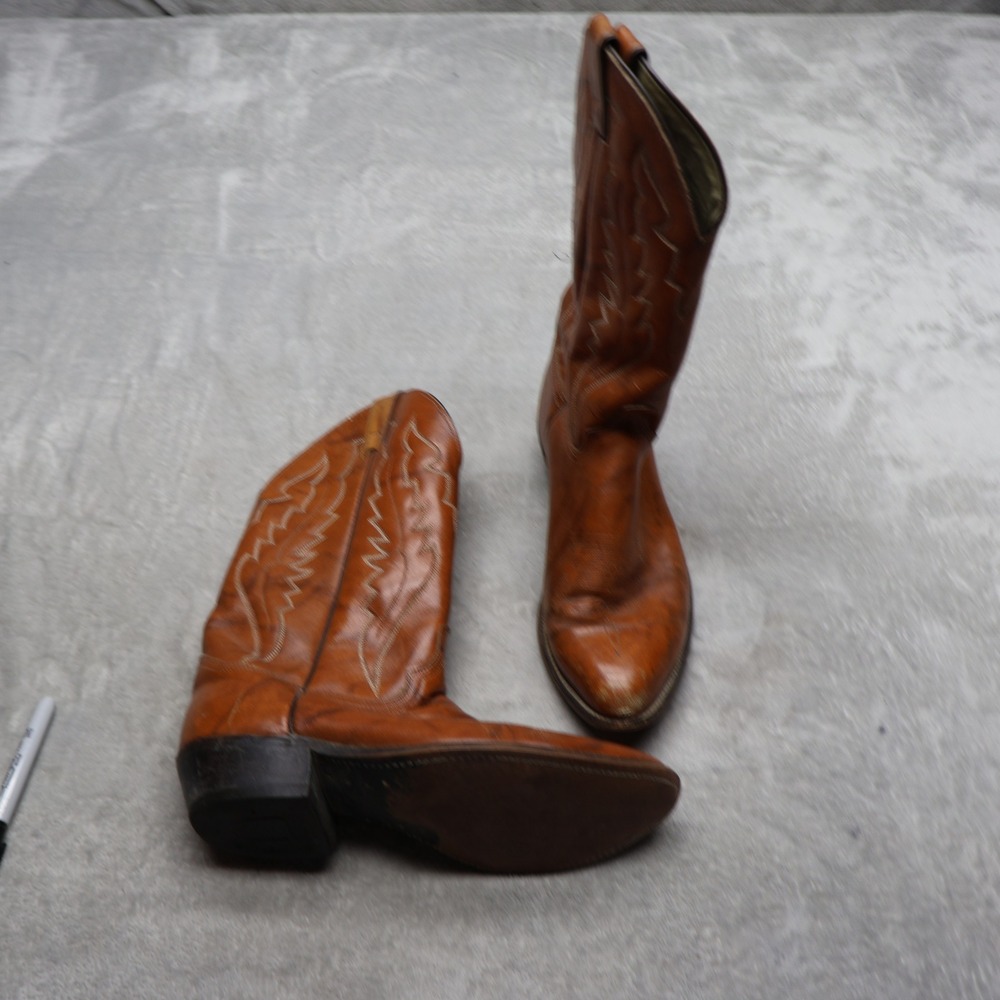 Unbranded Men 8EE Western Boots Brown Leather Stitched Pointed Toe USA Made 6219